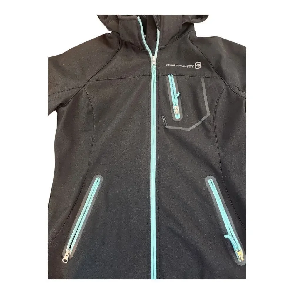 Free Country womens sz small black‎ with blue trim zip jacket with hood
